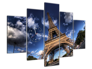 Moderný obraz s hodinami Fotka Eiffelovej veže