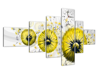 Moderný obraz s hodinami Žlté púpavy 5