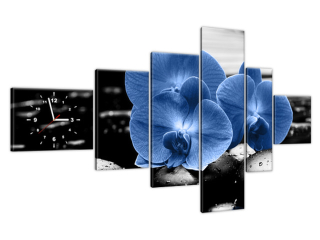 Moderný obraz s hodinami Modré orchidey