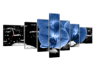Moderný obraz s hodinami Modré orchidey