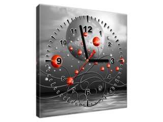 Obraz s hodinami Červené gule na sivom pozadí