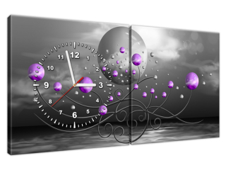 Obraz na stenu s hodinami Fialové gule na sivom pozadí