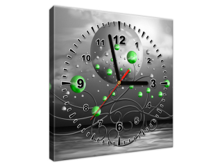 Obraz s hodinami na plátne Zelené gule na sivom pozadí