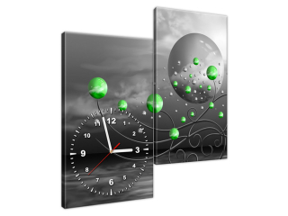 Obraz s hodinami na plátne Zelené gule na sivom pozadí
