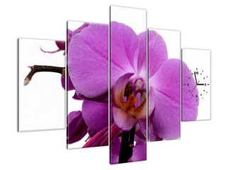 Nástenné hodiny na plátne Fialová orchidea