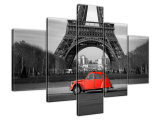 Obraz na plátne Červené auto pred Eiffelovkou