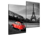 Obraz na plátne Červené auto pri Eiffelovke