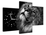 Luxusný obraz s hodinami Strieborný lev