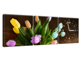 Obraz s hodinami na stenu Farebné tulipány