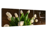 Moderný obraz s hodinami na stenu Krémové tulipány