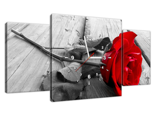 Moderný obraz s hodinami Červená ruža