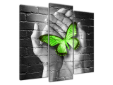Abstraktný obraz Zelený motýľ v dlaniach