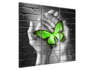 Abstraktný obraz Zelený motýľ v dlaniach