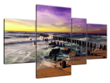 Obraz Západ slnka nad morskou plážou s fialovým nebom