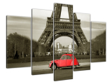 Moderný obraz na stenu Červené auto pred Eiffelovkou