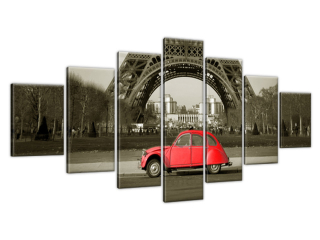 Moderný obraz na stenu Červené auto pred Eiffelovkou