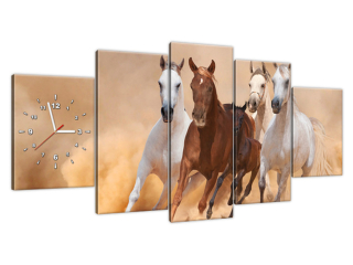 Moderný obraz s hodinami Cválajúce kone