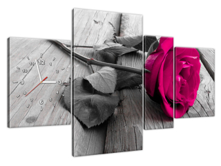 Obraz s hodinami na stenu Ružová ružička