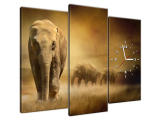 Obraz s hodinami na plátne Vandrujúce slony