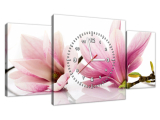 Dizajnové hodiny na plátne Ružové magnólie