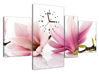 Dizajnové hodiny na plátne Ružové magnólie