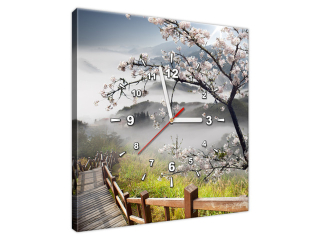 Moderný obraz s hodinami Kvitnúca višňa