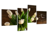 Moderný obraz s hodinami na stenu Krémové tulipány