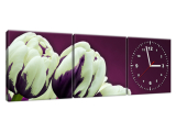 Štýlový obraz s hodinami Fialové tulipány