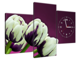 Štýlový obraz s hodinami Fialové tulipány