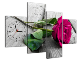 Obraz s hodinami na plátne Ružová ruža na moste
