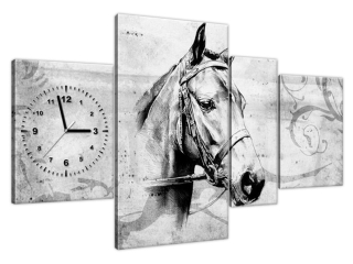 Obraz na plátne s hodinami Kôň