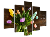 Obraz s hodinami na stenu Farebné tulipány