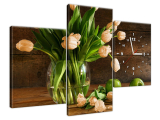 Obraz s hodinami na plátne Hrdzavé tulipány