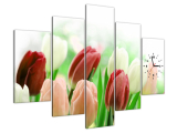Moderný obraz s hodinami Červené tulipány