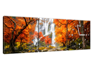 Obraz s hodinami do chodby Jesenný vodopád