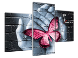 Moderný obraz s hodinami Motýlie graffiti