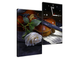 Moderný obraz s hodinami Husle s ružou