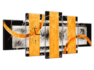 Obraz s hodinami Oranžová abstrakcia