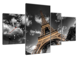 Obraz s hodinami na plátne Pohľad z dola na Eiffelovku