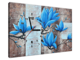 Moderný obraz s hodinami Modrá magnólia