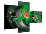 Obraz s hodinami Zelené kozmické kvety - Jakub Banas