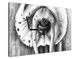 Obraz s hodinami na stenu Baletka v čieno bielej