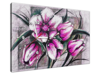 Štýlový obraz s hodinami Kompozícia z tulipánov