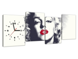 Obraz s hodinami Marilyn Monroe s červenými perami