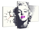 Obraz s hodinami Marilyn Monroe s fialovými perami