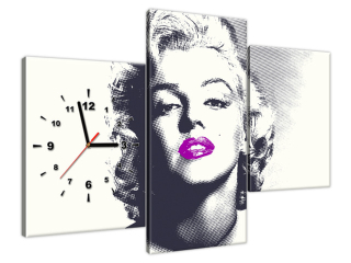 Obraz s hodinami Marilyn Monroe s fialovými perami