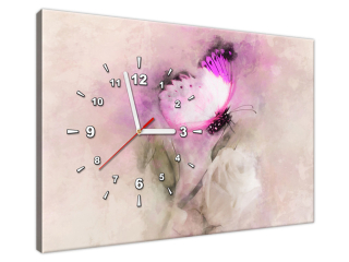 Obraz na plátne s hodinami Motýľ a ruža