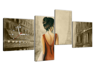 Prechádzka po Paríži v sépii Obraz s hodinami