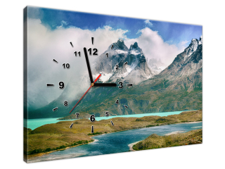 Obraz s hodinami na stenu Zasnežené vrchy