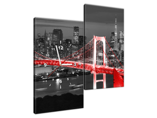 Obraz s hodinami Tokyo dúhový most v červenej